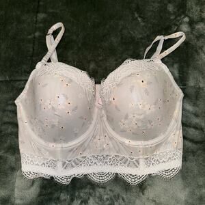 Victoria's Secret White Silver Bra Dream Angels Lined Demi Women's 34DD 6 Clasp